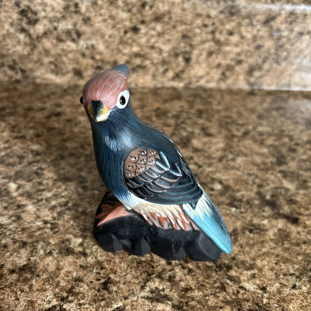 Vintage Peregrine Bird Soapstone Sculpture 5" Hand Painted with Glassโ Eyes